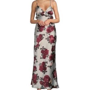 Floral Slip Maxi Dress in Silver and Berry